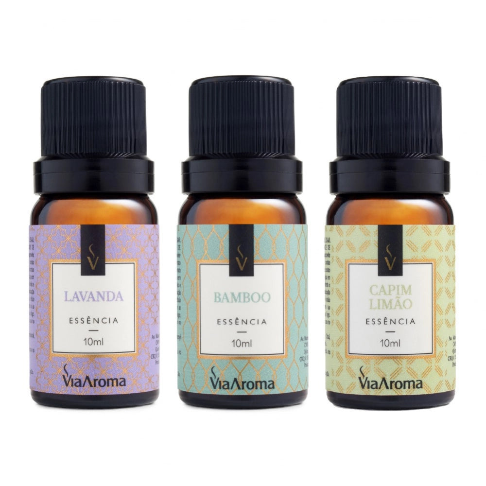 Kit 3 Essências Via Aroma - Bamboo, Capim Limão, Lavanda