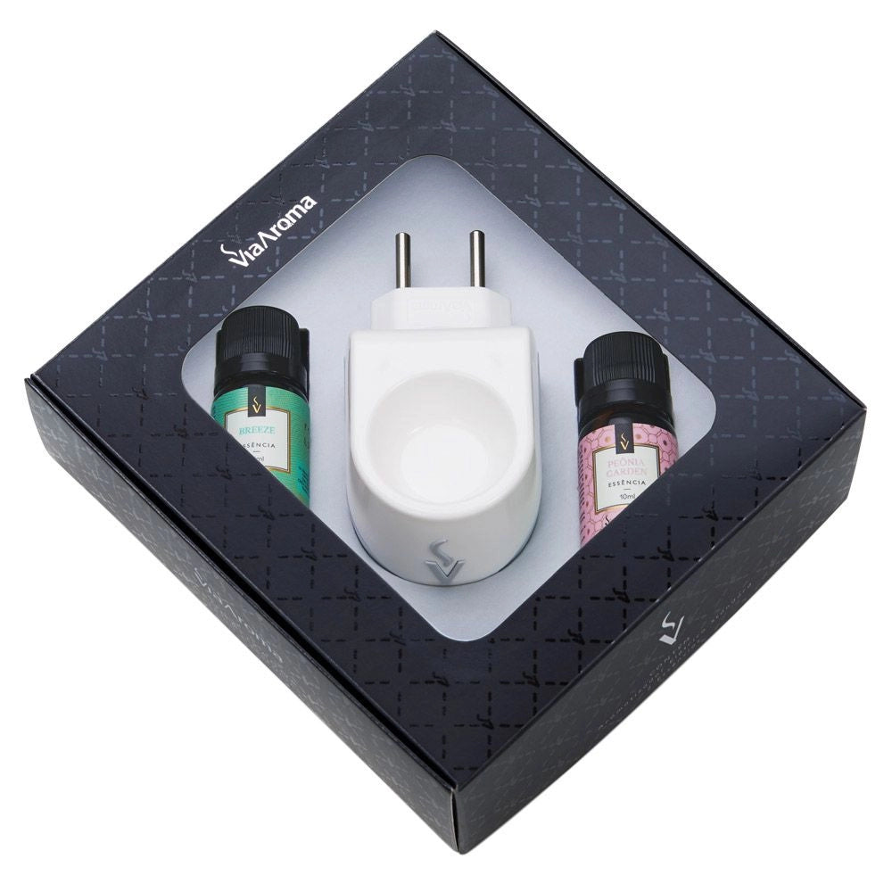 Kit Presente Aromatizador Standard mais 2 Essências Via Aroma - Breeze e Peônia Garden