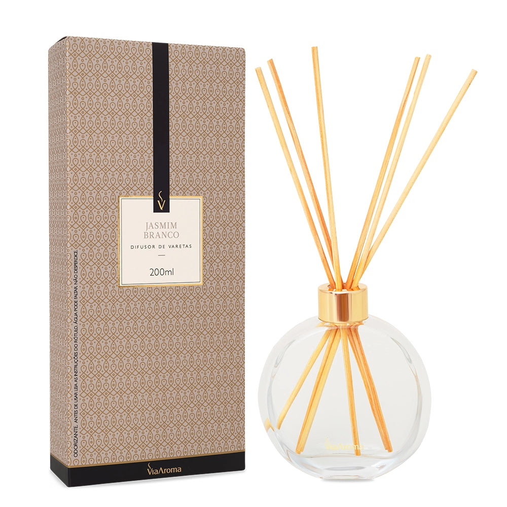 Difusor de Varetas Jasmim Branco Via Aroma - 200ml