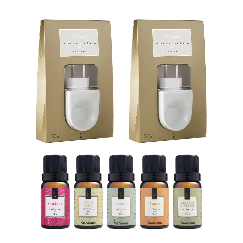 Kit 2 Aromatizadores Elétricos mais 5 Essências Via Aroma - Sortidas