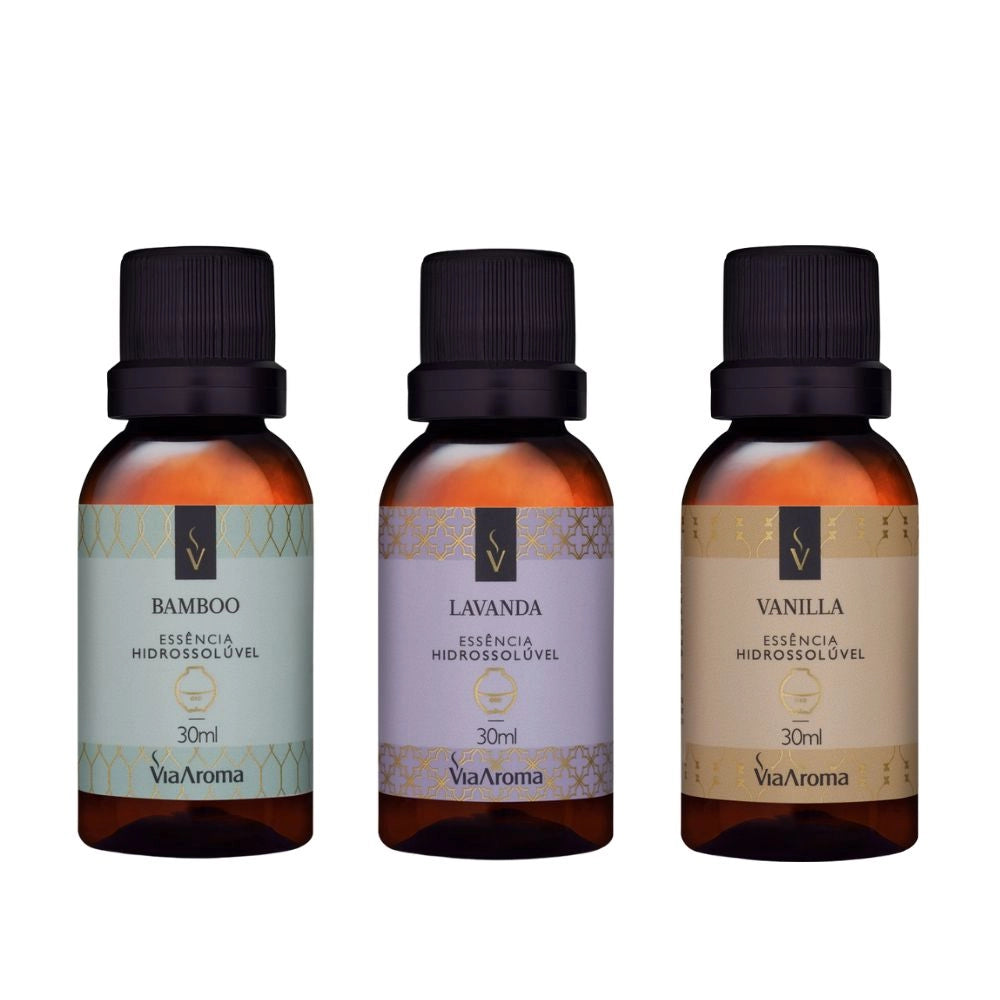Kit 3 Essências Hidrossolúvel Via Aroma - Bamboo, lavanda e Vanilla