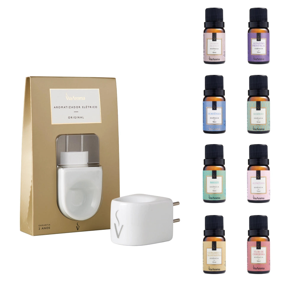 Kit Aromatizador Elétrico mais 8 Essências Via Aroma - Sortidas