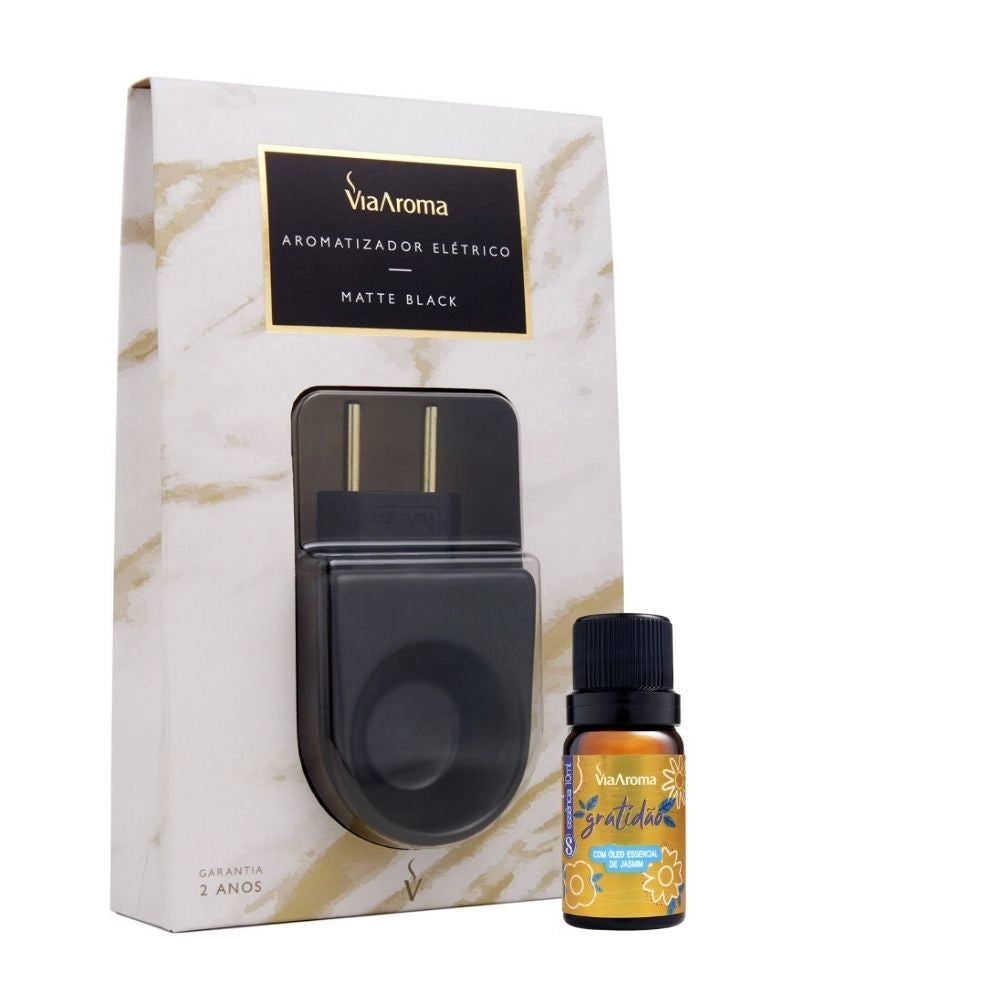 Kit Aromatizador Elétrico Matte Black mais Essência Via Aroma - Gratidão
