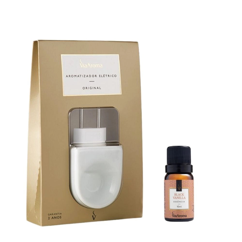 Kit Aromatizador Elétrico Original mais 1 Essência Via Aroma - Black Vanilla