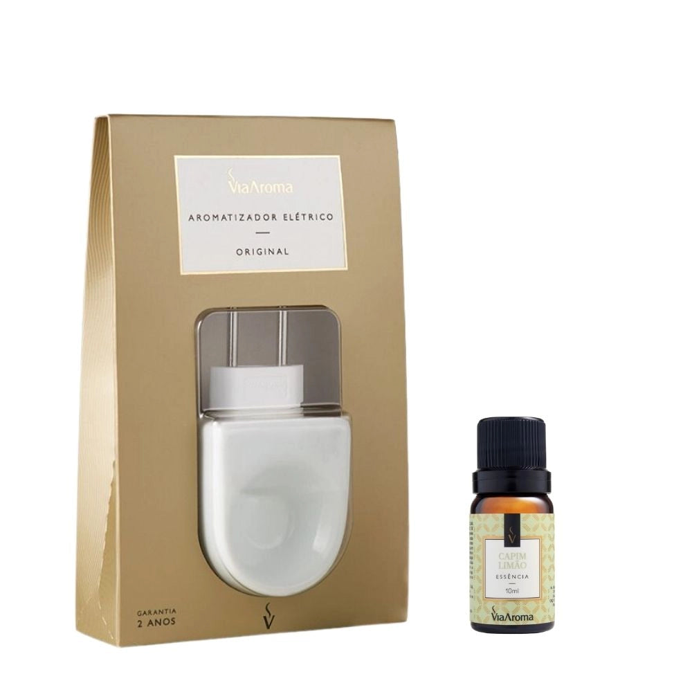 Kit Aromatizador Elétrico Original mais 1 Essência Via Aroma - Capim Limão